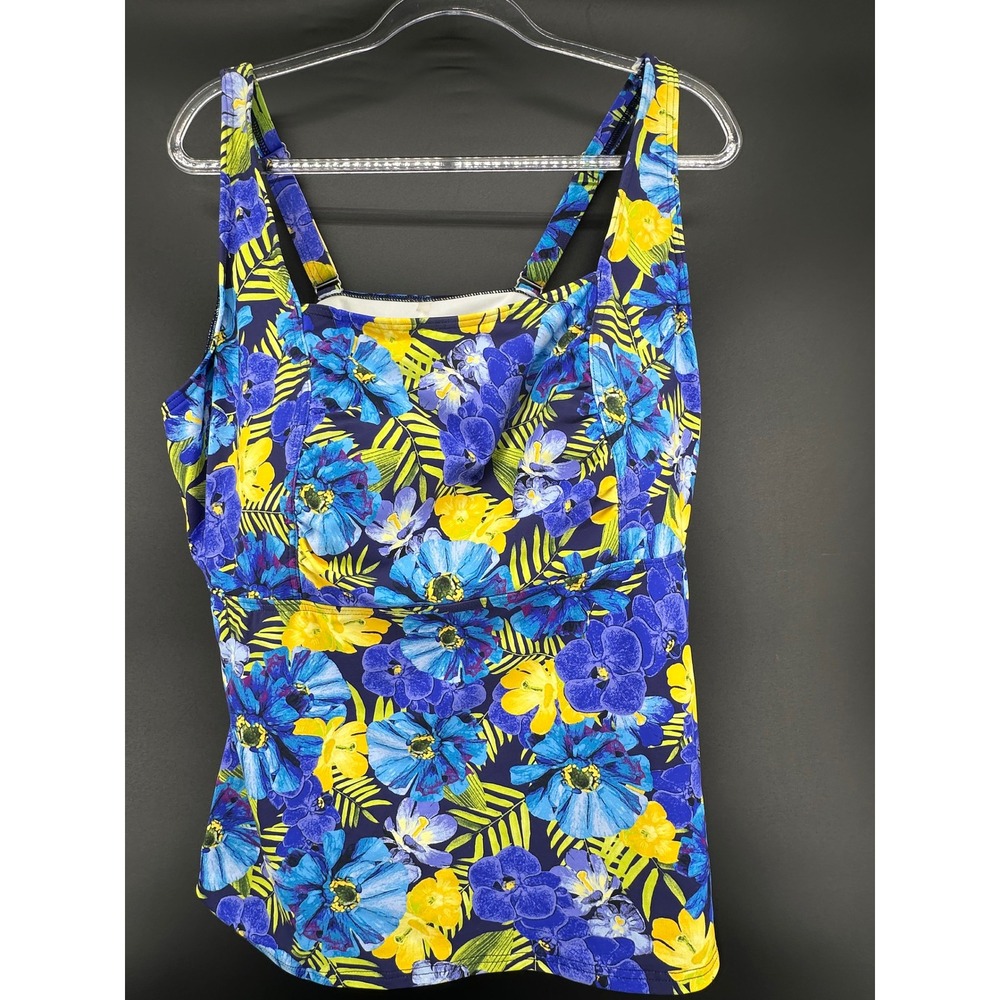 Lands End‎ Womens Plus Size 22W Blue Yellow Floral Tankini Swim Top Adjustable